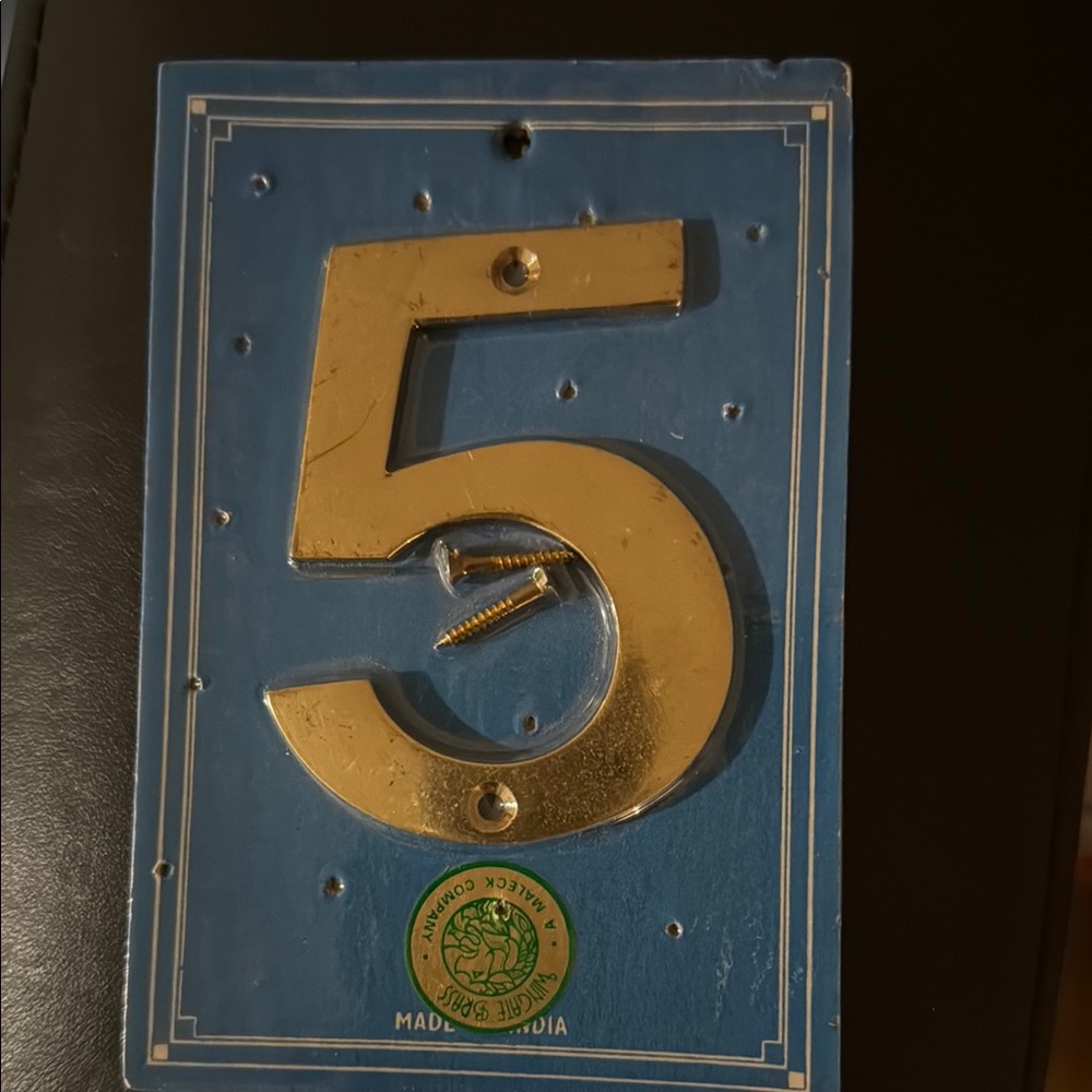 Brass House Number 5 Plaque